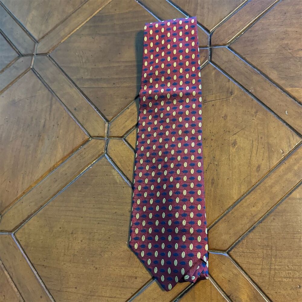 Harold Powell Men's Red Geometric Silk Tie Handmade Designer Classic